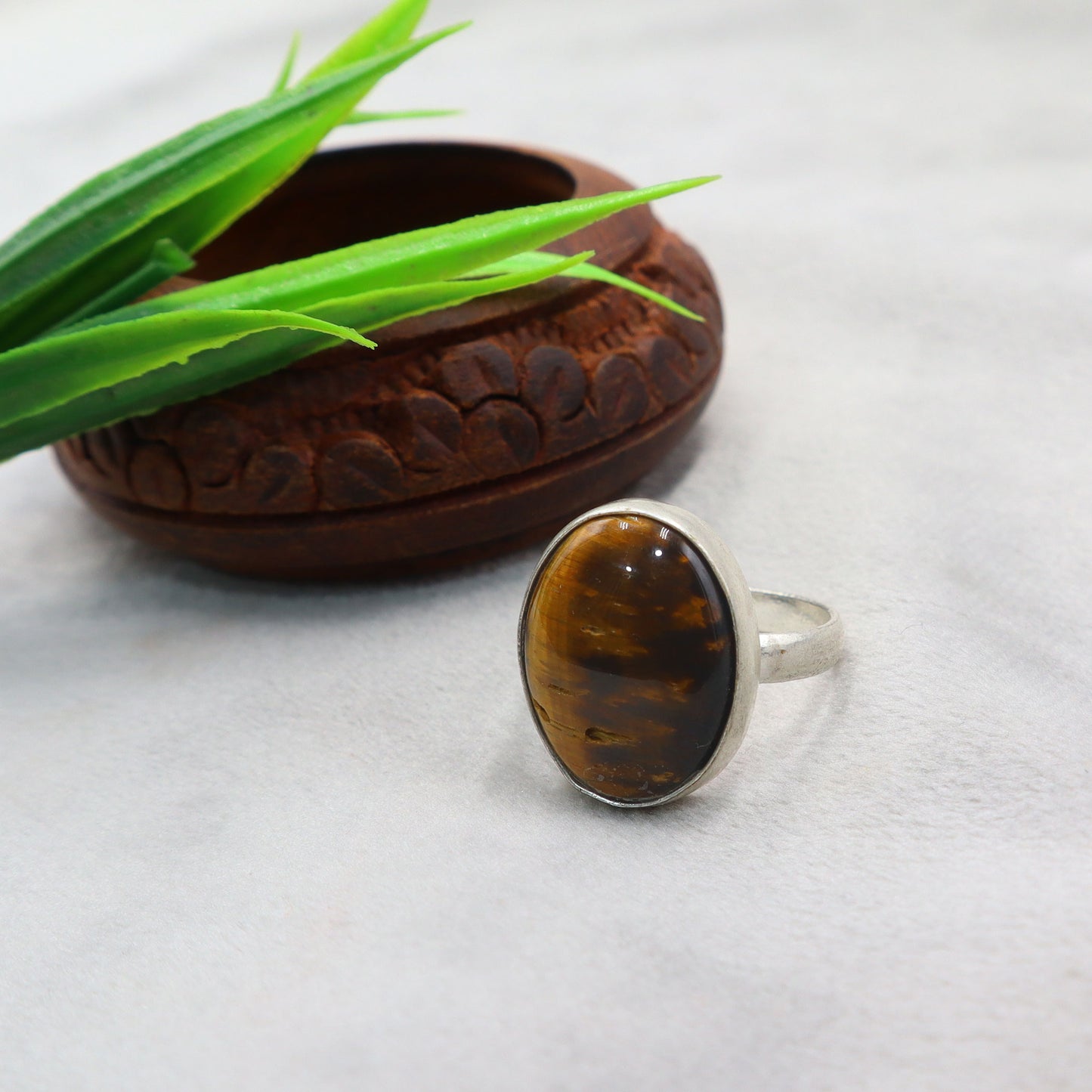Tiger Eye Adjustable Ring
