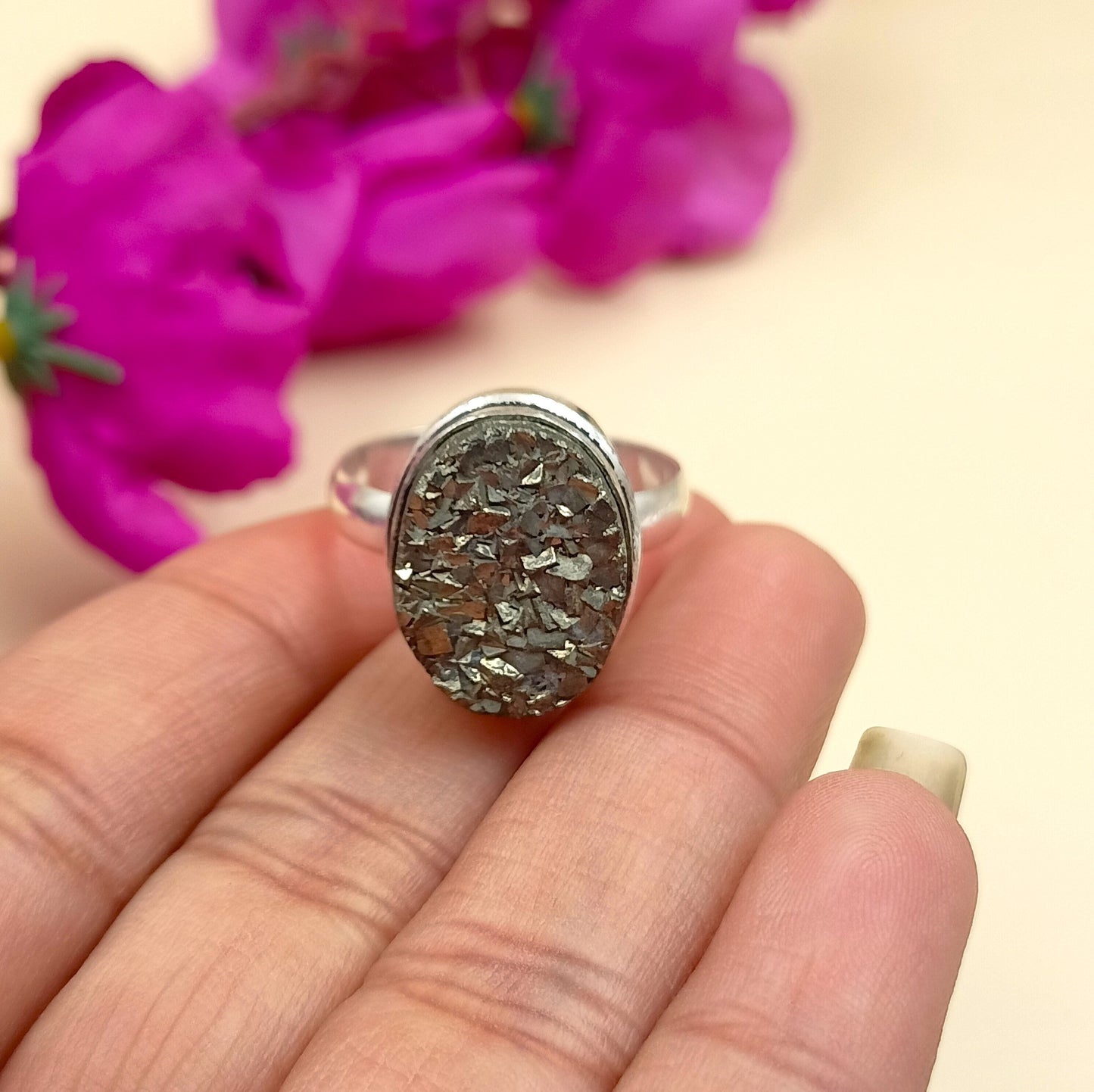 Pyrite Oval Ring