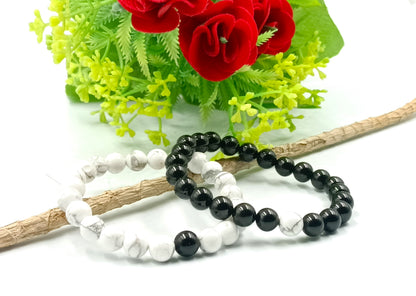 Black Tourmaline and Howlite Couple Bracelet
