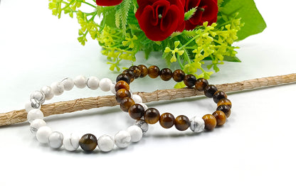 Tiger Eye and Howlite Couple Bracelet