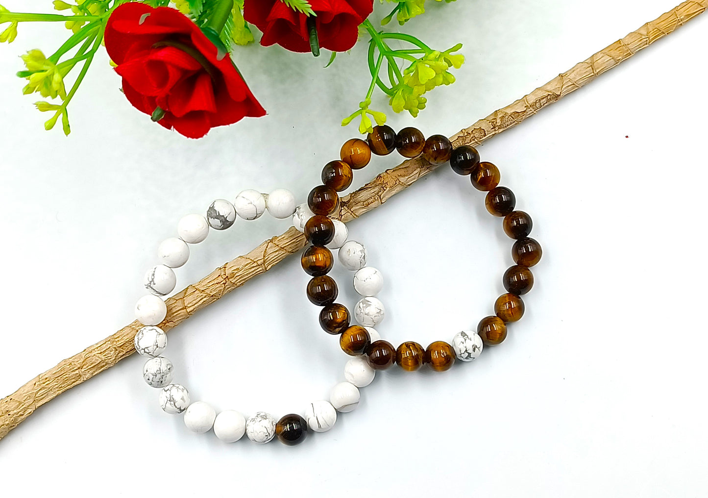 Tiger Eye and Howlite Couple Bracelet