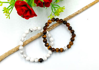 Tiger Eye and Howlite Couple Bracelet
