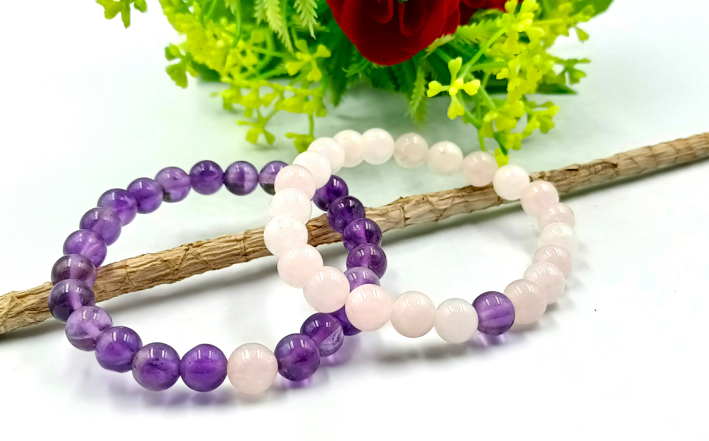 Rose Quartz and Amethyst Couple Bracelet