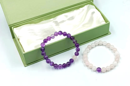 Rose Quartz and Amethyst Couple Bracelet