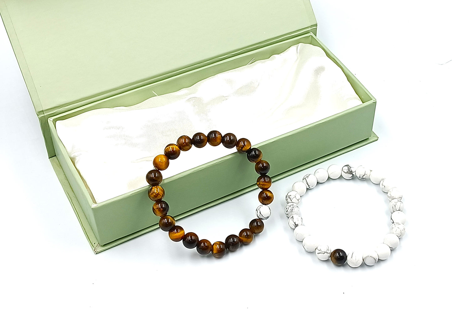 Tiger Eye and Howlite Couple Bracelet
