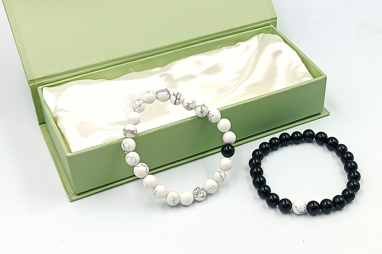 Black Tourmaline and Howlite Couple Bracelet