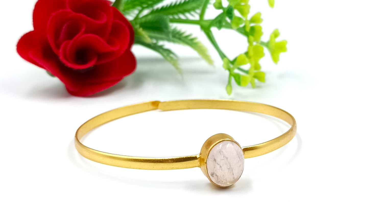 Rose Quartz 18K Gold Plated Kada