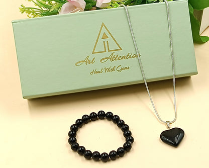 Black Tourmaline Heart Pendant and Bracelet