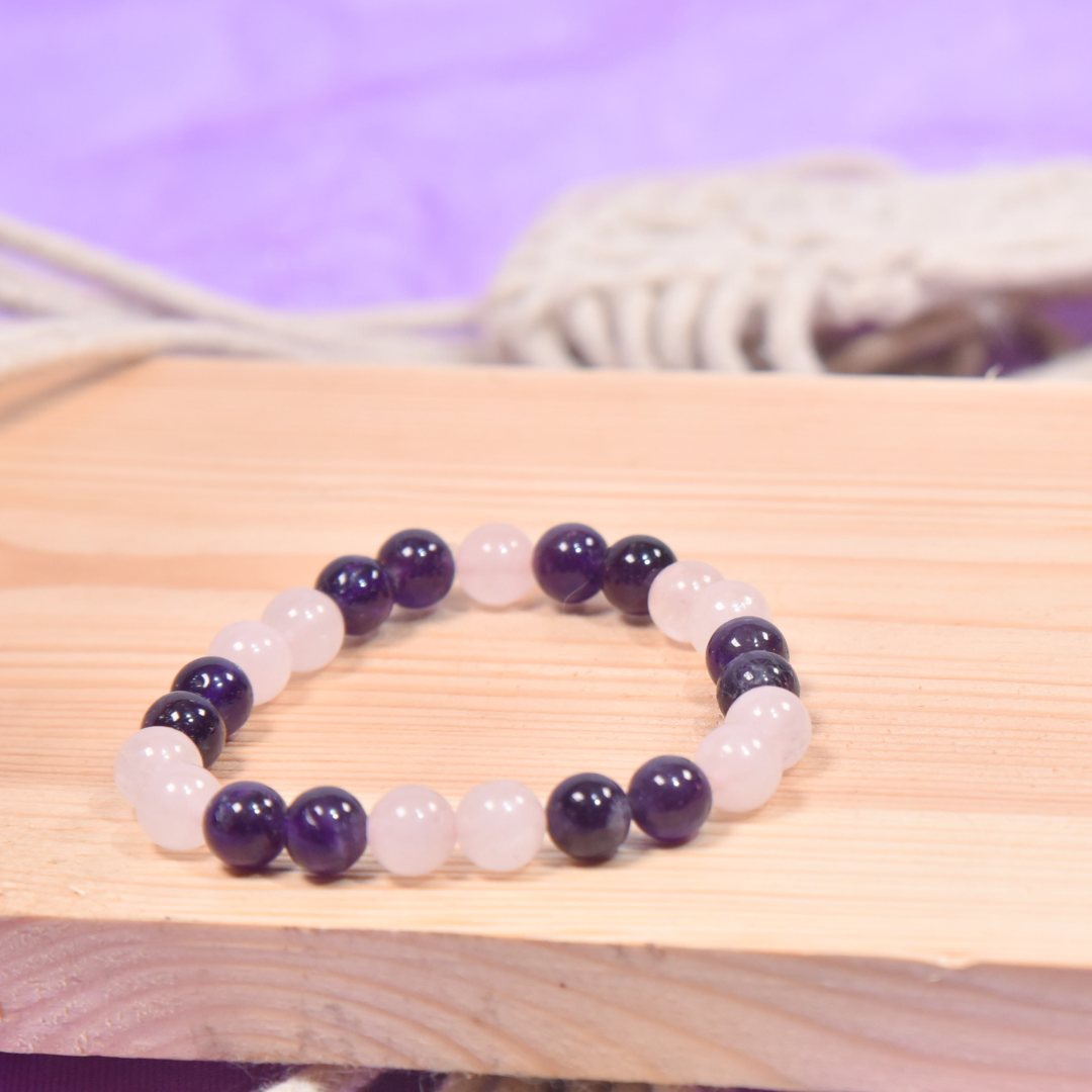 Stress Relief Bracelet - Amethyst and Rose Quartz Combination
