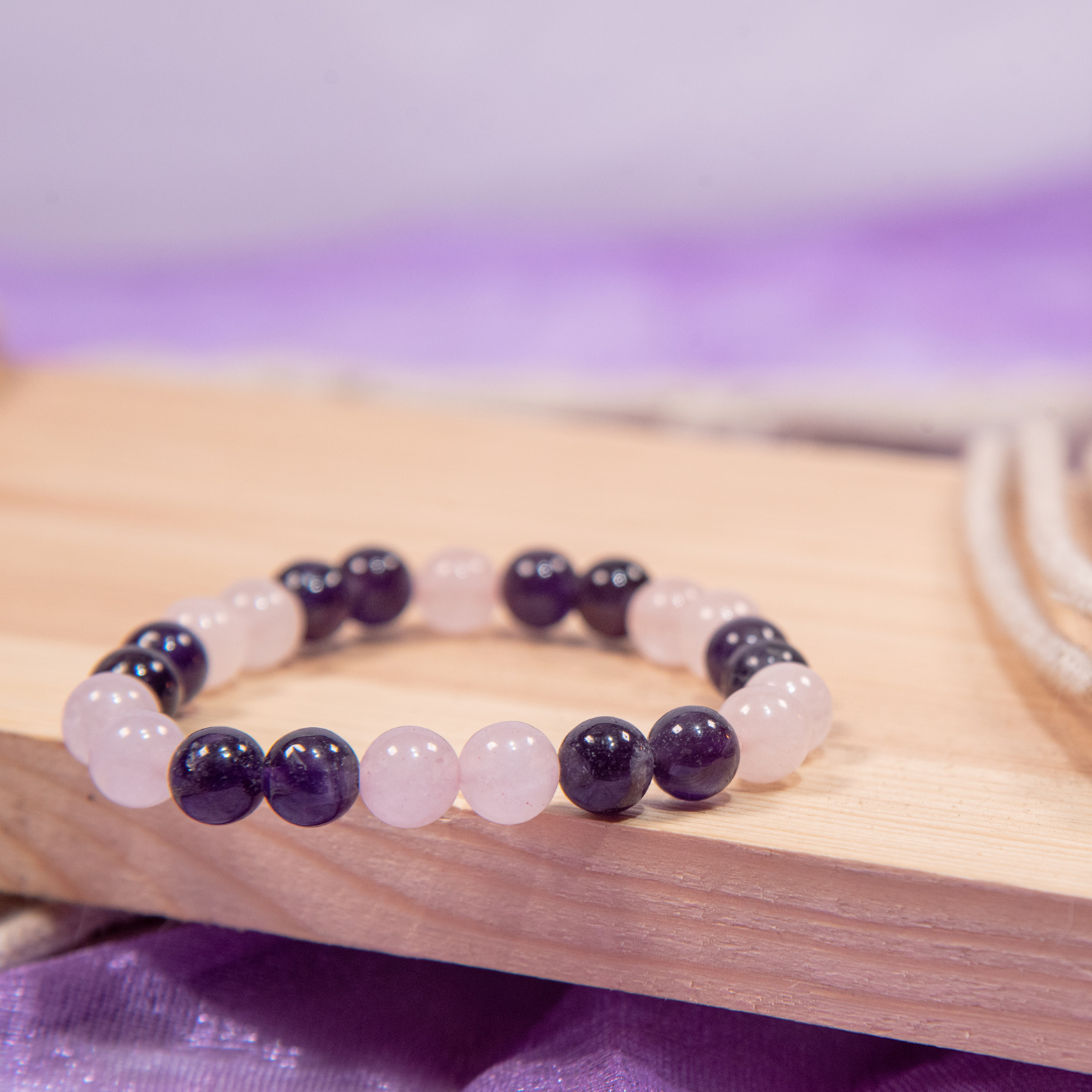 Stress Relief Bracelet - Amethyst and Rose Quartz Combination